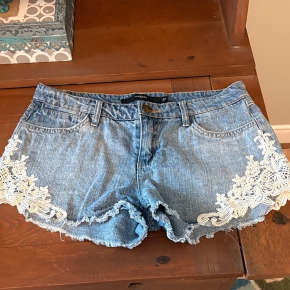 Harper Pants - Harper Blue Jean Shorts with Cream Lace